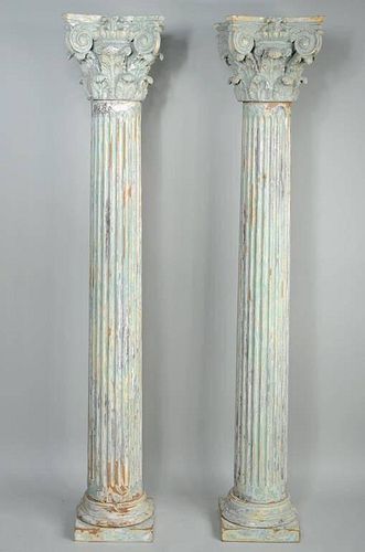 PAIR CORINTHIAN STYLE WOOD COLUMNSPair 383b64