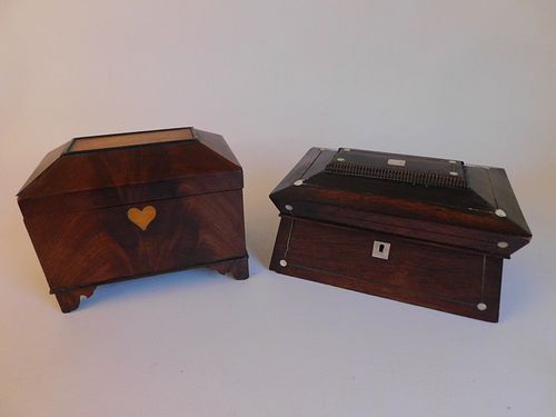 2 ANTIQUE WOOD INLAID BOXESLot