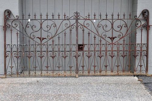 PAIR LARGE WROUGHT IRON GATESPair