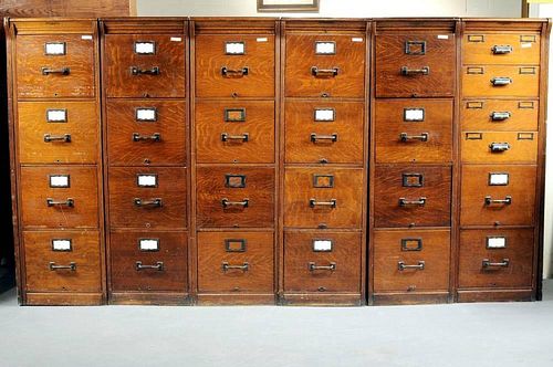 SIX SECTION OAK FOUR DRAWER FILE CABINETSSix