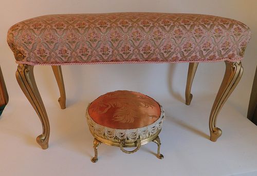 FRENCH STOOL & BENCHLot of 2 vintage