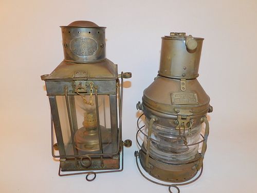 2 BRASS ANCHOR SHIP LAMPS2 old anchor