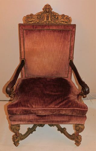 CARVED WOOD THRONE CHAIROld carved 383bb5