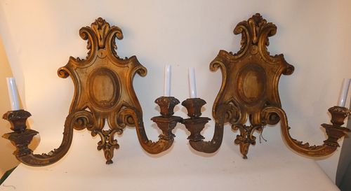 PAIR ANTIQUE GILT WOOD SCONCESPair 383bf5