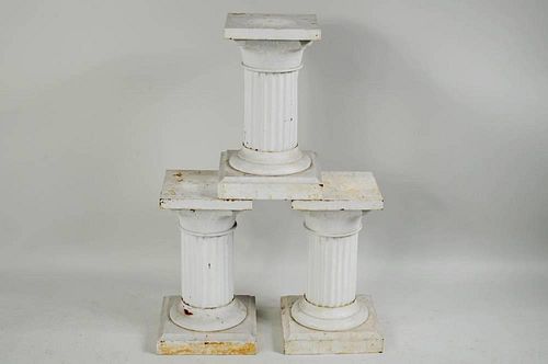 SET THREE PAINTED METAL COLUMN