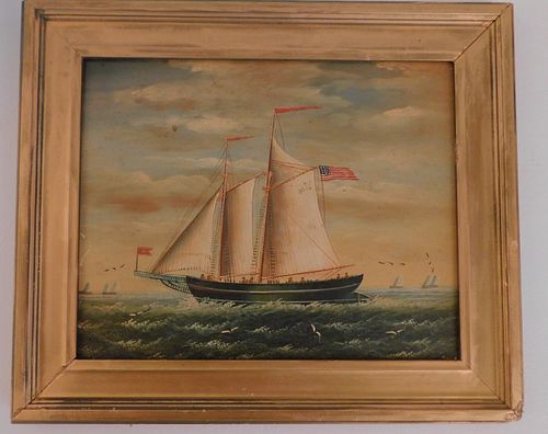 OLD PAINTING OF YACHTOld primitive 383c1d