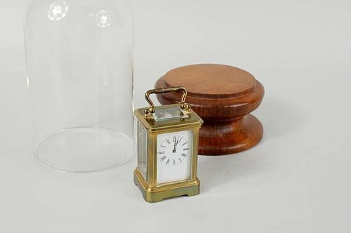 FRENCH BRASS TRAVELING CLOCK W CYLINDER 383c1e