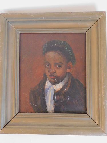PORTRAIT OF BLACK BOYOld oil painting 383c29
