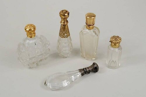 FIVE GOLD SILVER TOPPED CUT GLASS 383c8c