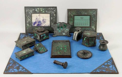 TIFFANY STUDIOS BRONZE DESK SET  383ca0