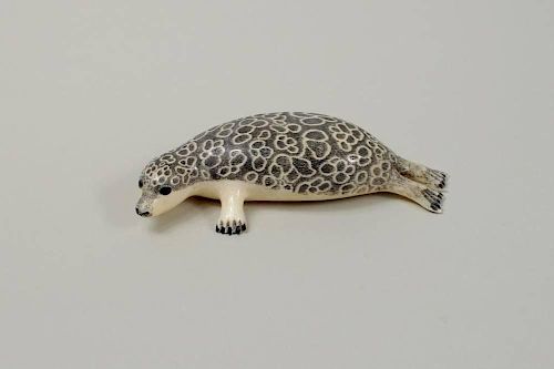 INUIT SCRIMSHAW WALRUS IVORY LEOPARD 383cb6