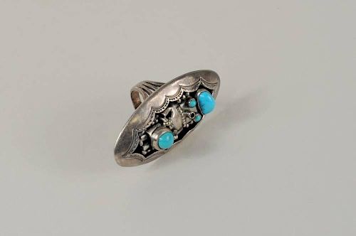 NAVAJO SILVER & TURQUOISE RING BY HELEN