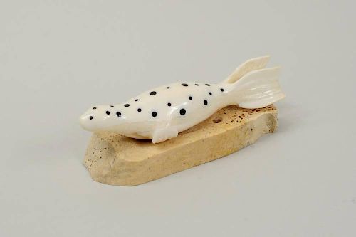 INUIT CARVED & BALEEN INLAID MARINE