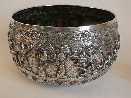 BURMESE SILVER 10 INCH BOWLAntique