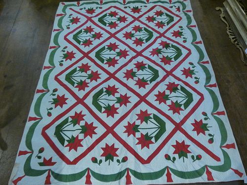 ANTIQUE HAND MADE TULIP QUILT CA. 1850SAntique