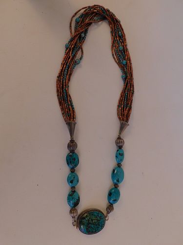 NAVAJO SILVER TURQUOISE NECKLACEOld 383d8d