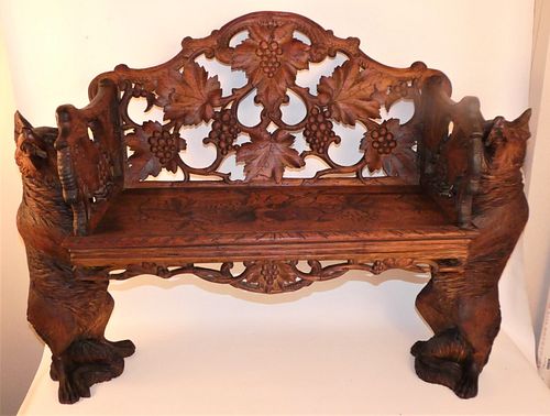 BLACK FOREST ANTIQUE FOX BENCH19th century