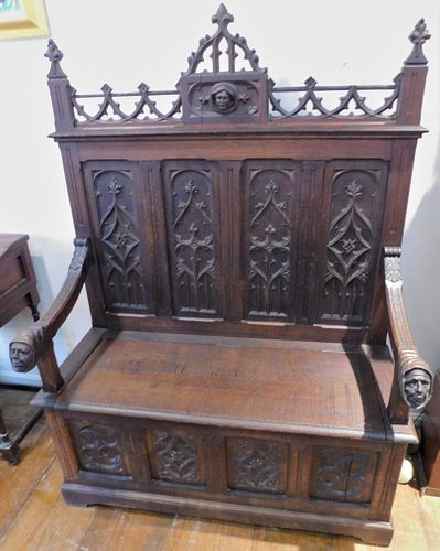 GOTHIC VICTORIAN OAK BENCH19th 383da5