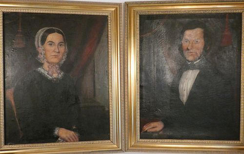 PAIR ANTIQUE OIL PORTRAITSPair