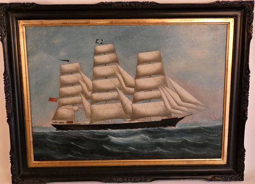 ANTIQUE CHINA TRADE SHIP PAINTINGFine 383e1a