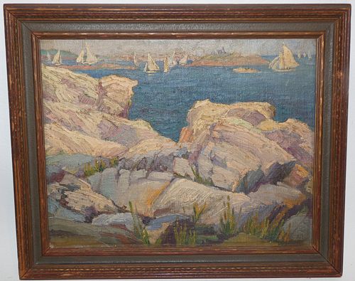 IMPRESSIONIST NE ROCKY SHORE PAINTINGOld 383e1f