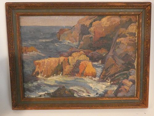 IMPRESSIONIST NE COASTLINE PAINTINGOld 383e20