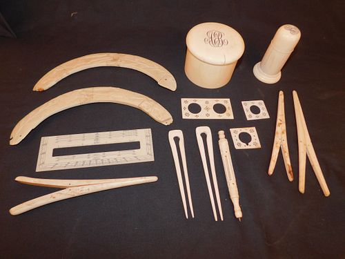 LOT OF CARVED BONE ITEMSAntique