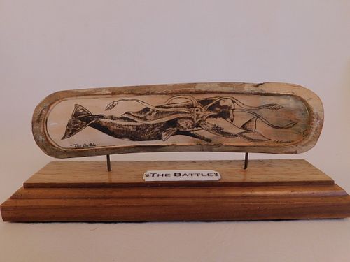 SCRIMSHAW MASTODON BONE BY MANGHISAncient 383e32