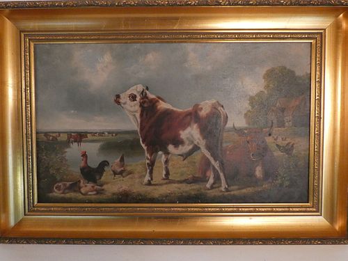 OLD FARMYARD PAINTINGOld oil painting