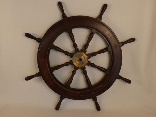 MAHOGANY SHIP'S WHEELFine, heavy,