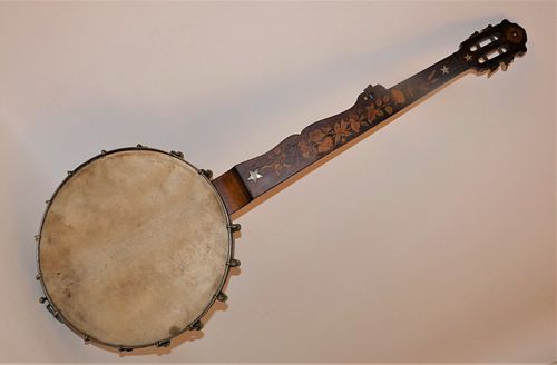 ANTIQUE ROSEWOOD INLAID BANJO  383e8d