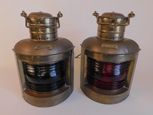 PAIR BRASS SHIP LAMPSPair vintage