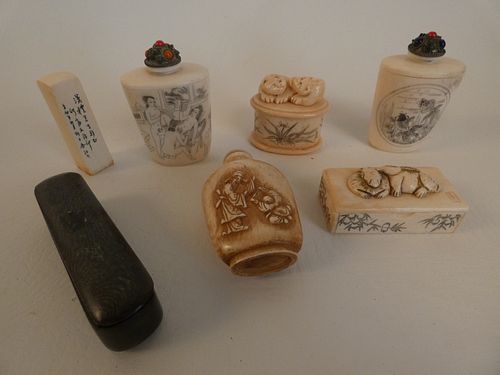 6 CARVED JAPANESE PIECESLot 6 carved