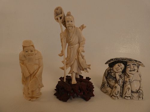 3 JAPANESE BONE FIGURESLot 3 old 383ee9