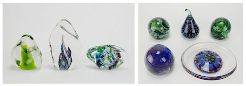 ART GLASS 7 PAPERWEIGHTS AND 1