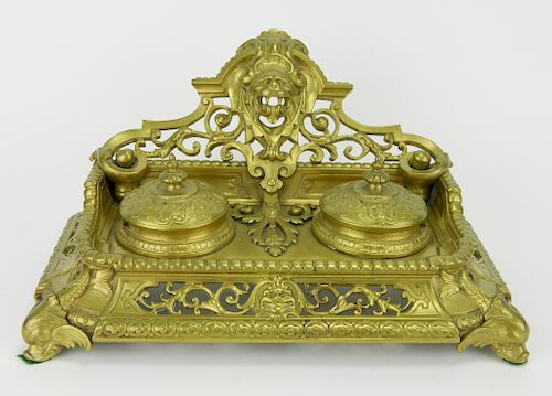 EMPIRE STYLE BRASS DOUBLE INKWELLEmpire