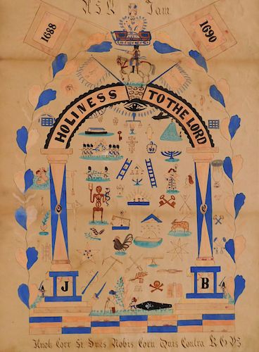 19TH C. FRATERNAL ORDER WATERCOLOR19th
