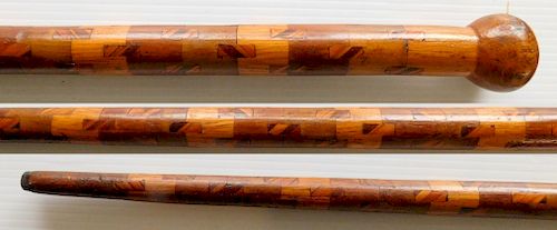 FOLK ART CANEFolk art parquetry cane,