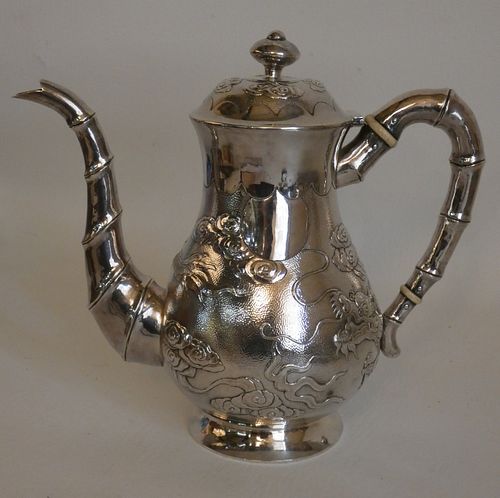 ANTIQUE CHINESE SILVER DRAGON PITCHER19th