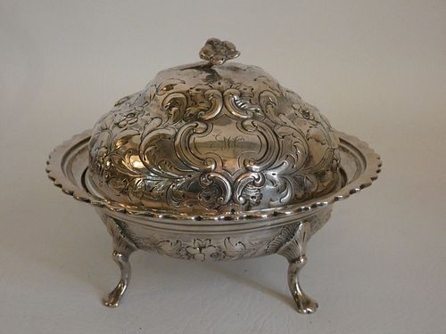 EOFF & SHEPARD COIN SILVER BUTTER DISHAntique