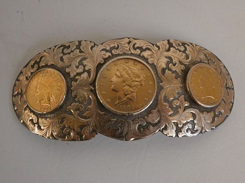 BOYD BUCKLE WITH 3 GOLD COINSExquisite