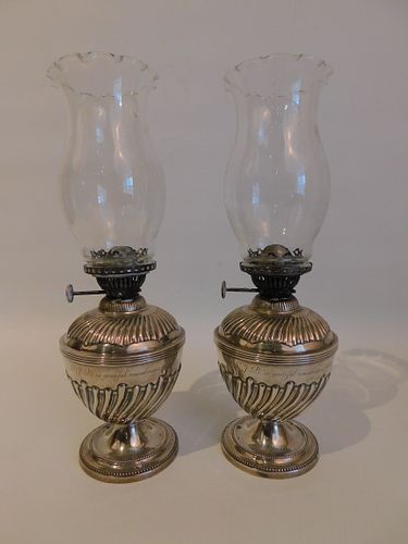 PAIR STERLING SILVER LAMPSPair of rare