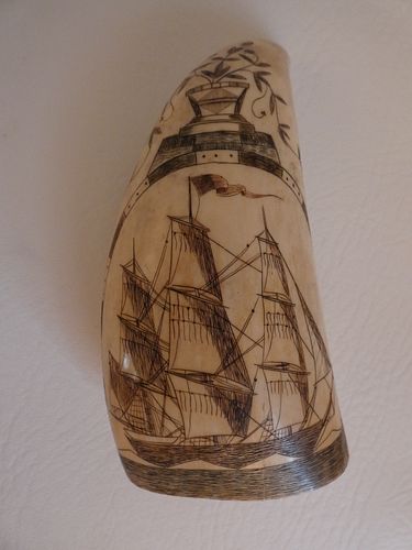 NANTUCKET WHALER TOOTH - R. SPRINGScrimshaw