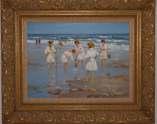 VERN BROE PAINTING BEACH SCENEVintage