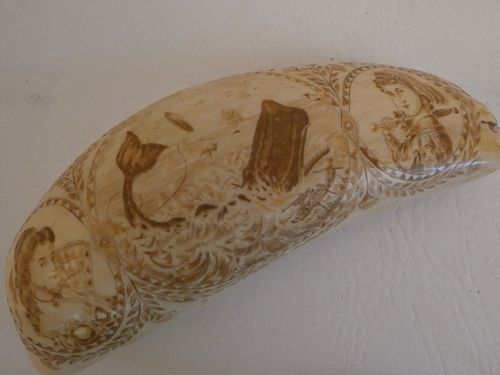 1861 SCRIMSHAW WHALE TOOTHLarge