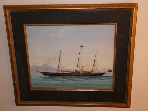 CHINA TRADE PAINTING SHIP IN HARBORFine