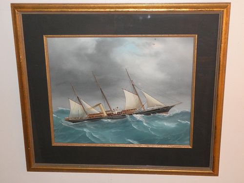 CHINA TRADE PAINTING SHIP IN HARBORFine 3841ad