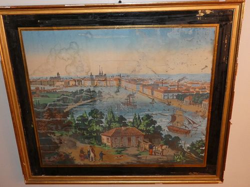 FRENCH PAINTING OF BORDEAUX HARBOR19th 3841db