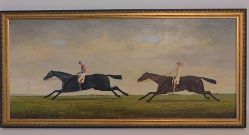 OIL PAINTING ENGLISH HORSE RACE20th 3841e3