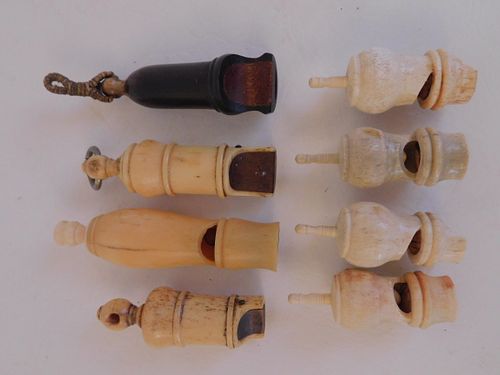 8 WHALE BONE WHISTLESLot of 8 assorted